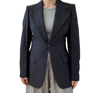 Vintage YSL Yves Saint Laurent Navy Blue Wool Oversized Sport Coat Blazer Set